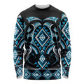 Blue Ngaru Taniko With Aotearoa Maori Tattoo Long Sleeve Shirt