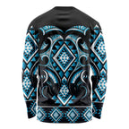 Blue Ngaru Taniko With Aotearoa Maori Tattoo Long Sleeve Shirt