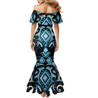 Blue Ngaru Taniko With Aotearoa Maori Tattoo Mermaid Dress