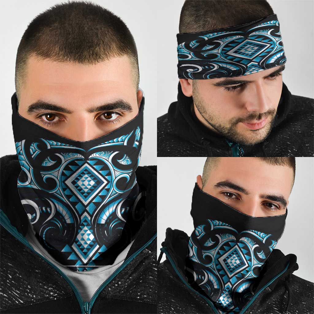Blue Ngaru Taniko With Aotearoa Maori Tattoo Neck Gaiter - Aussie Hoodie