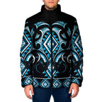 Blue Ngaru Taniko With Aotearoa Maori Tattoo Padded Jacket - Aussie Hoodie