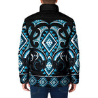 Blue Ngaru Taniko With Aotearoa Maori Tattoo Padded Jacket - Aussie Hoodie