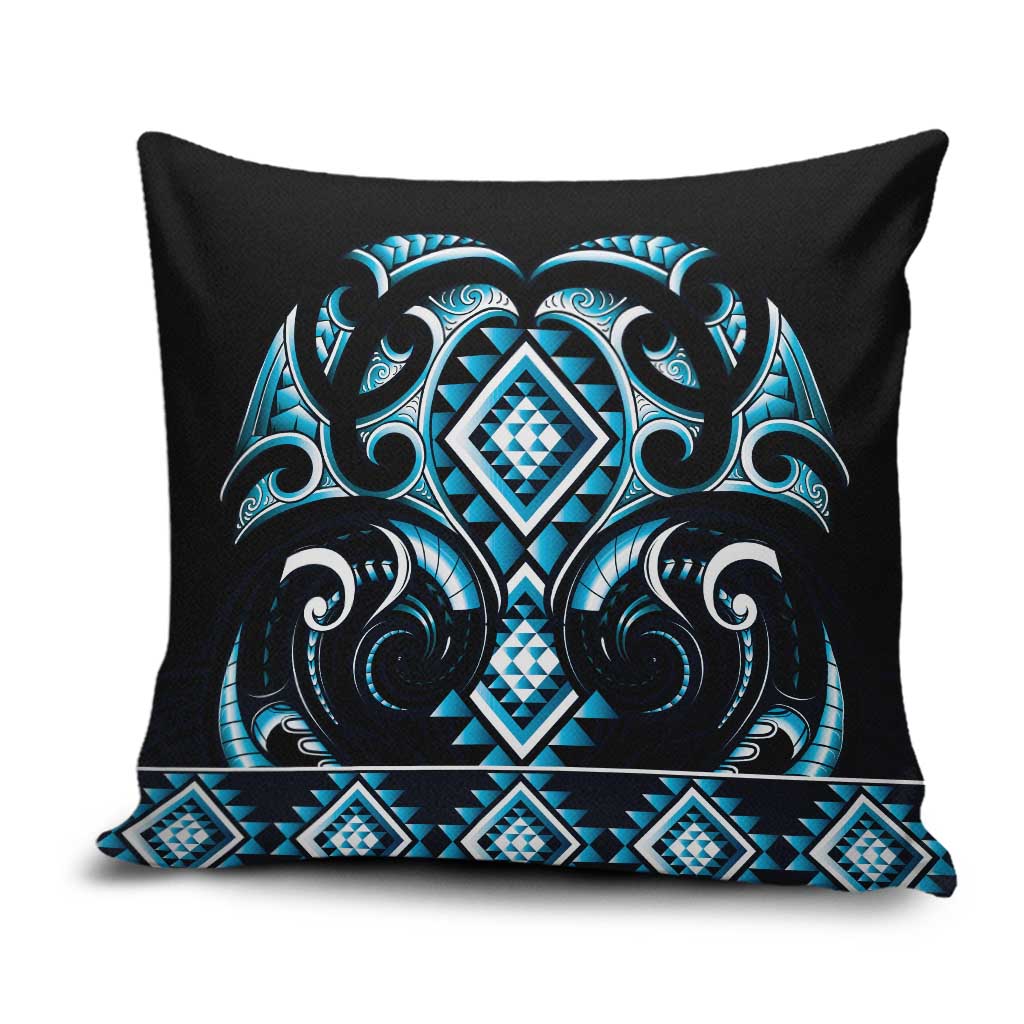 Blue Ngaru Taniko With Aotearoa Maori Tattoo Pillow Cover - Aussie Hoodie