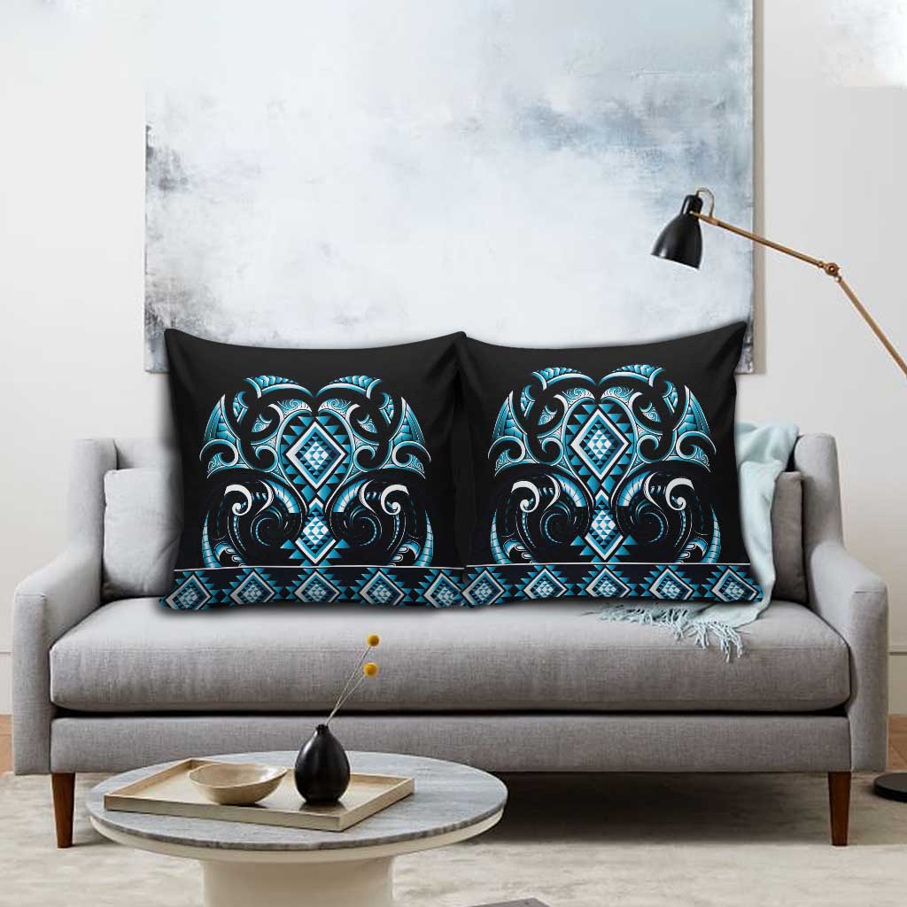 Blue Ngaru Taniko With Aotearoa Maori Tattoo Pillow Cover - Aussie Hoodie