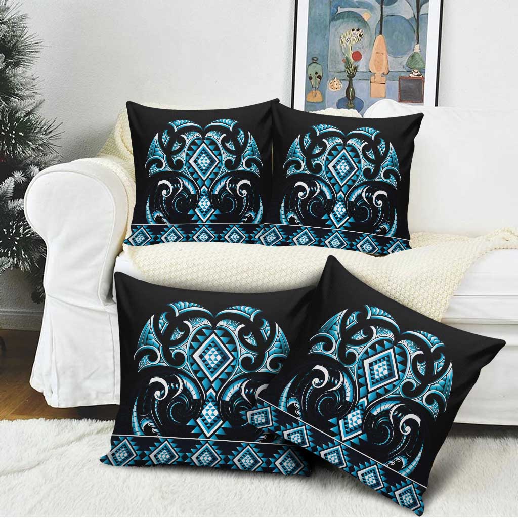 Blue Ngaru Taniko With Aotearoa Maori Tattoo Pillow Cover - Aussie Hoodie