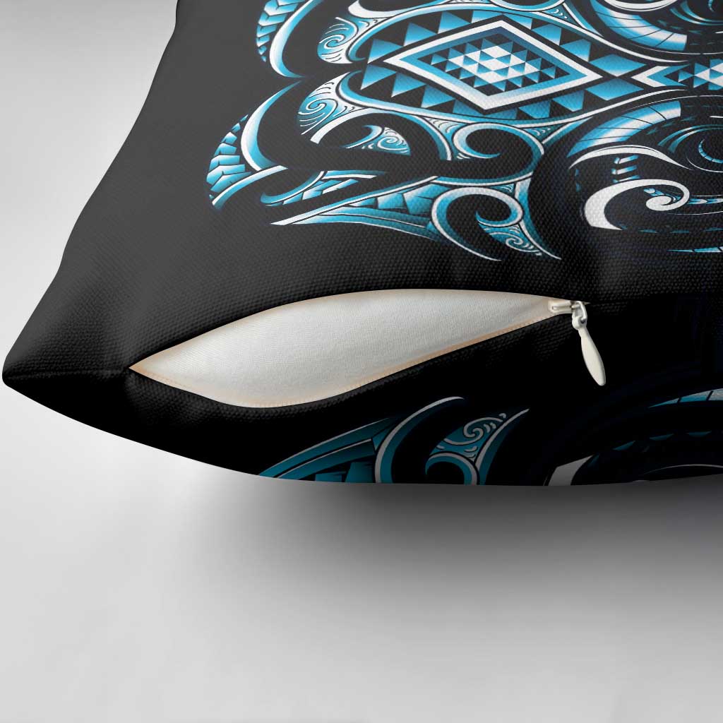 Blue Ngaru Taniko With Aotearoa Maori Tattoo Pillow Cover - Aussie Hoodie