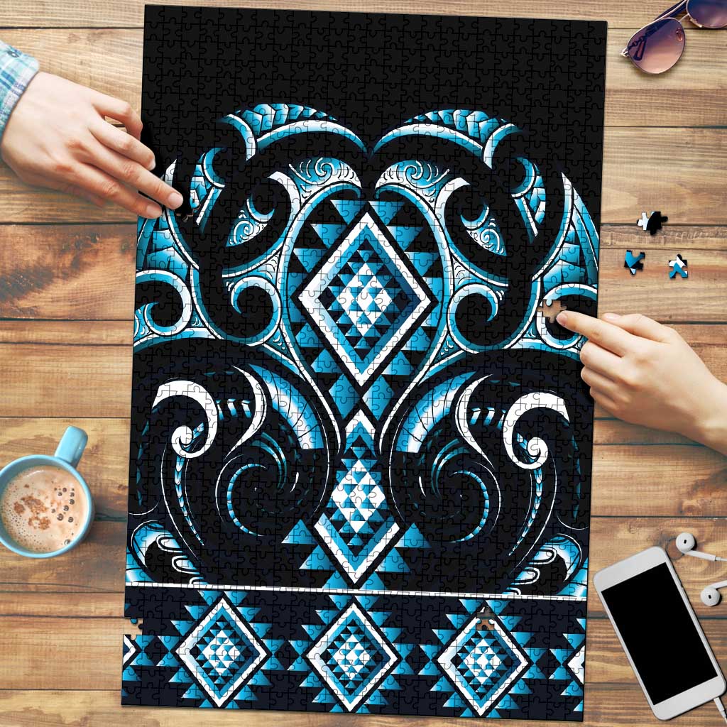 Blue Ngaru Taniko With Aotearoa Maori Tattoo Puzzle - Aussie Hoodie
