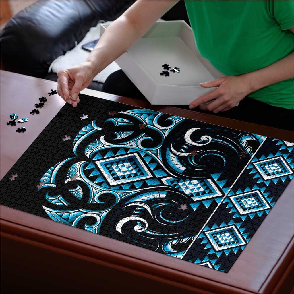 Blue Ngaru Taniko With Aotearoa Maori Tattoo Puzzle - Aussie Hoodie