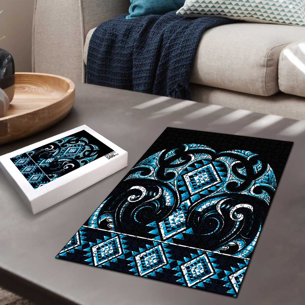 Blue Ngaru Taniko With Aotearoa Maori Tattoo Puzzle - Aussie Hoodie