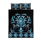Blue Ngaru Taniko With Aotearoa Maori Tattoo Quilt Bed Set