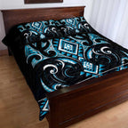 Blue Ngaru Taniko With Aotearoa Maori Tattoo Quilt Bed Set