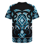 Blue Ngaru Taniko With Aotearoa Maori Tattoo Rugby Jersey