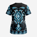 Blue Ngaru Taniko With Aotearoa Maori Tattoo Scrub Top - Aussie Hoodie