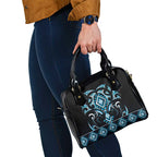 Blue Ngaru Taniko With Aotearoa Maori Tattoo Shoulder Handbag