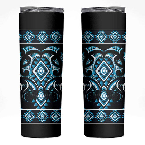 Blue Ngaru Taniko With Aotearoa Maori Tattoo Skinny Tumbler