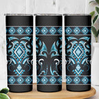 Blue Ngaru Taniko With Aotearoa Maori Tattoo Skinny Tumbler