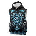 Blue Ngaru Taniko With Aotearoa Maori Tattoo Sleeveless Hoodie - Aussie Hoodie