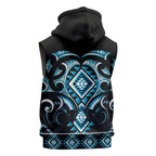 Blue Ngaru Taniko With Aotearoa Maori Tattoo Sleeveless Hoodie - Aussie Hoodie