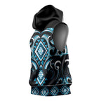Blue Ngaru Taniko With Aotearoa Maori Tattoo Sleeveless Hoodie - Aussie Hoodie
