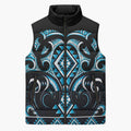 Blue Ngaru Taniko With Aotearoa Maori Tattoo Sleeveless Puffer Jacket - Aussie Hoodie