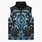 Blue Ngaru Taniko With Aotearoa Maori Tattoo Sleeveless Puffer Jacket - Aussie Hoodie