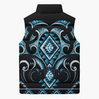 Blue Ngaru Taniko With Aotearoa Maori Tattoo Sleeveless Puffer Jacket - Aussie Hoodie