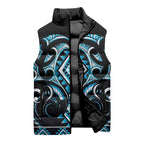 Blue Ngaru Taniko With Aotearoa Maori Tattoo Sleeveless Puffer Jacket - Aussie Hoodie