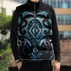 Blue Ngaru Taniko With Aotearoa Maori Tattoo Sleeveless Puffer Jacket - Aussie Hoodie