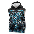 Blue Ngaru Taniko With Aotearoa Maori Tattoo Sleeveless Zip Hoodie LT14