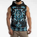 Blue Ngaru Taniko With Aotearoa Maori Tattoo Sleeveless Zip Hoodie LT14