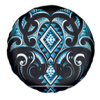 Blue Ngaru Taniko With Aotearoa Maori Tattoo Spare Tire Cover