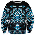 Blue Ngaru Taniko With Aotearoa Maori Tattoo Sweatshirt