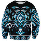 Blue Ngaru Taniko With Aotearoa Maori Tattoo Sweatshirt