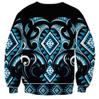 Blue Ngaru Taniko With Aotearoa Maori Tattoo Sweatshirt
