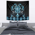 Blue Ngaru Taniko With Aotearoa Maori Tattoo Tapestry