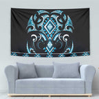 Blue Ngaru Taniko With Aotearoa Maori Tattoo Tapestry