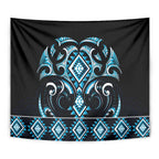 Blue Ngaru Taniko With Aotearoa Maori Tattoo Tapestry