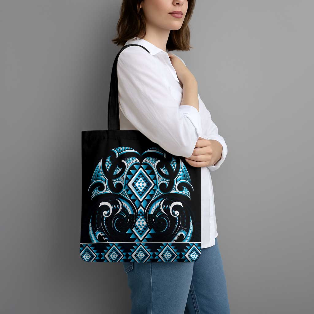 Blue Ngaru Taniko With Aotearoa Maori Tattoo Tote Bag - Aussie Hoodie
