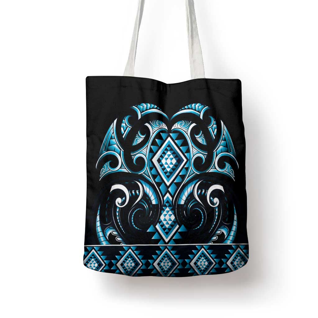 Blue Ngaru Taniko With Aotearoa Maori Tattoo Tote Bag - Aussie Hoodie