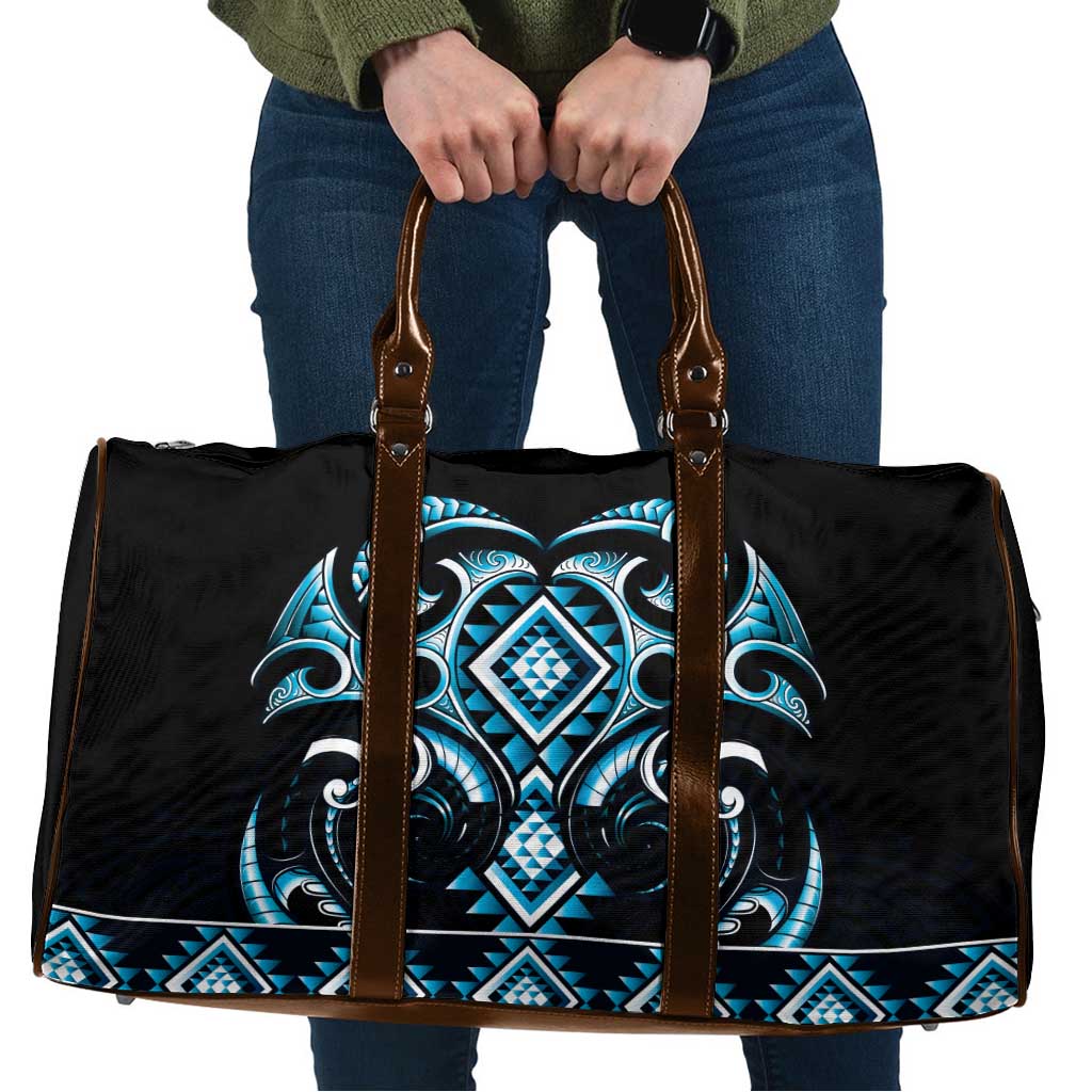 Blue Ngaru Taniko With Aotearoa Maori Tattoo Travel Bag - Aussie Hoodie