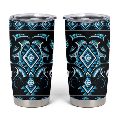 Blue Ngaru Taniko With Aotearoa Maori Tattoo Tumbler Cup