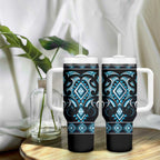 Blue Ngaru Taniko With Aotearoa Maori Tattoo Tumbler With Handle