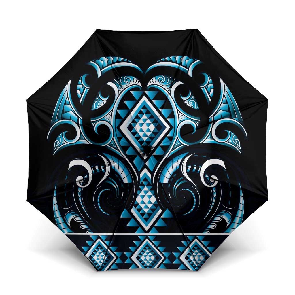 Blue Ngaru Taniko With Aotearoa Maori Tattoo Umbrella - Aussie Hoodie
