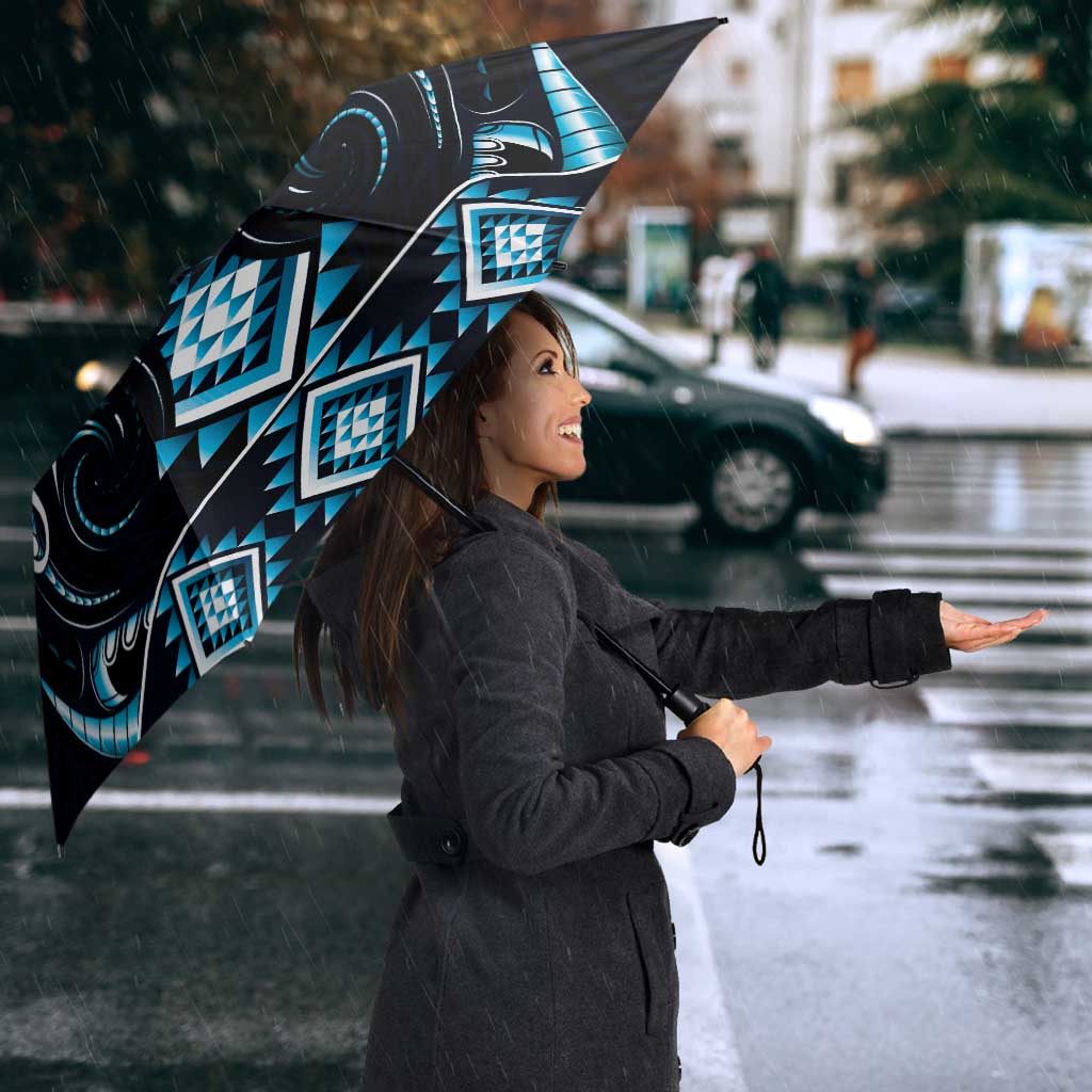 Blue Ngaru Taniko With Aotearoa Maori Tattoo Umbrella - Aussie Hoodie