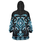 Blue Ngaru Taniko With Aotearoa Maori Tattoo Wearable Blanket Hoodie