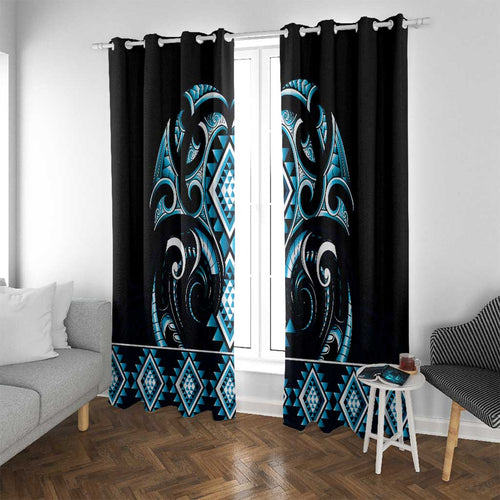 Blue Ngaru Taniko With Aotearoa Maori Tattoo Window Curtain