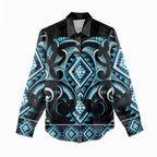 Blue Ngaru Taniko With Aotearoa Maori Tattoo Women Casual Shirt