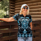 Blue Ngaru Taniko With Aotearoa Maori Tattoo Women Polo Shirt
