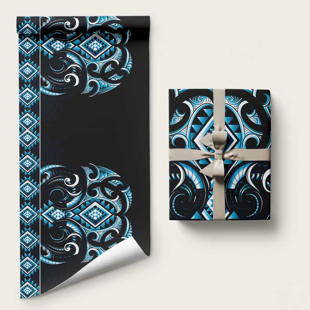 Blue Ngaru Taniko With Aotearoa Maori Tattoo Wrapping Paper - Aussie Hoodie
