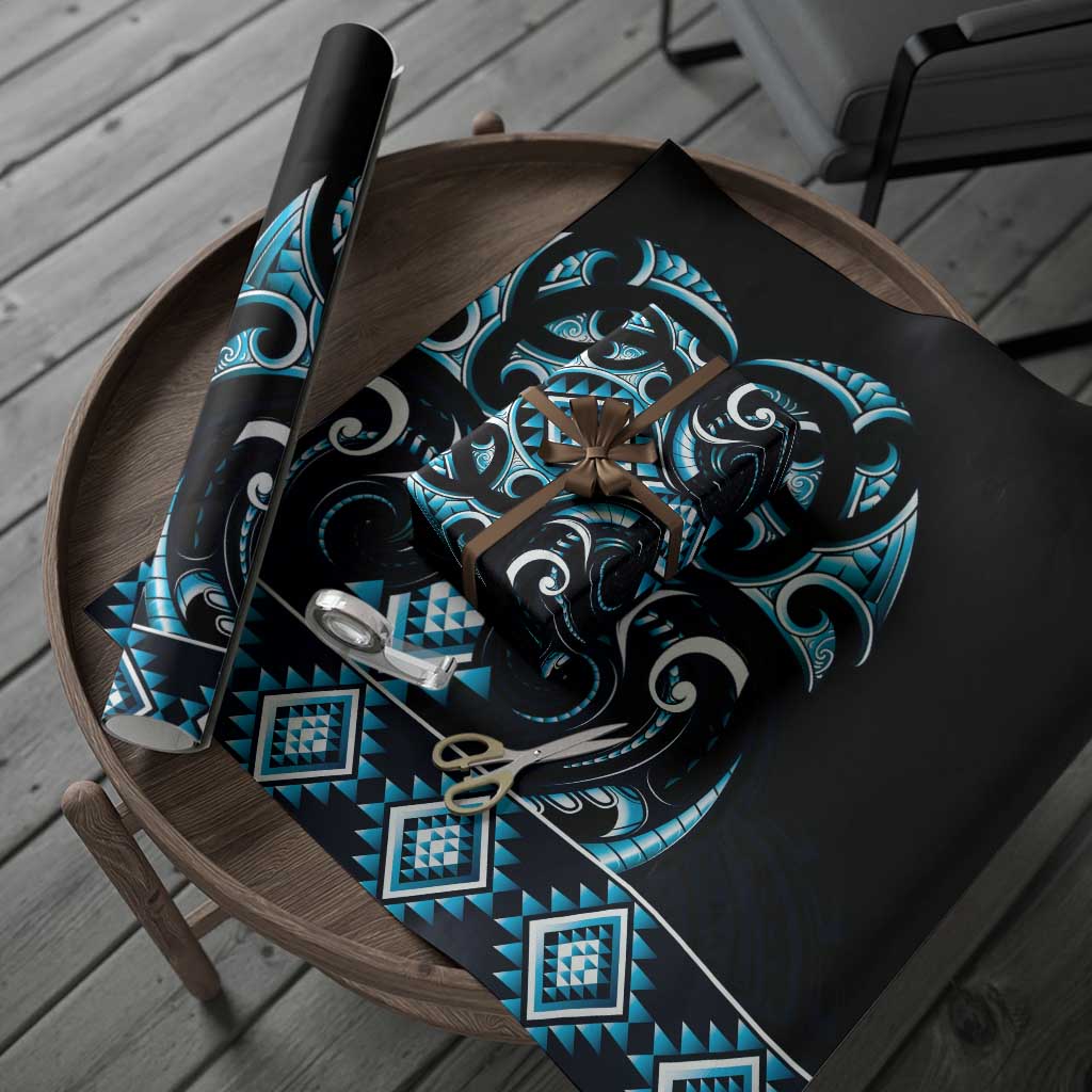 Blue Ngaru Taniko With Aotearoa Maori Tattoo Wrapping Paper - Aussie Hoodie